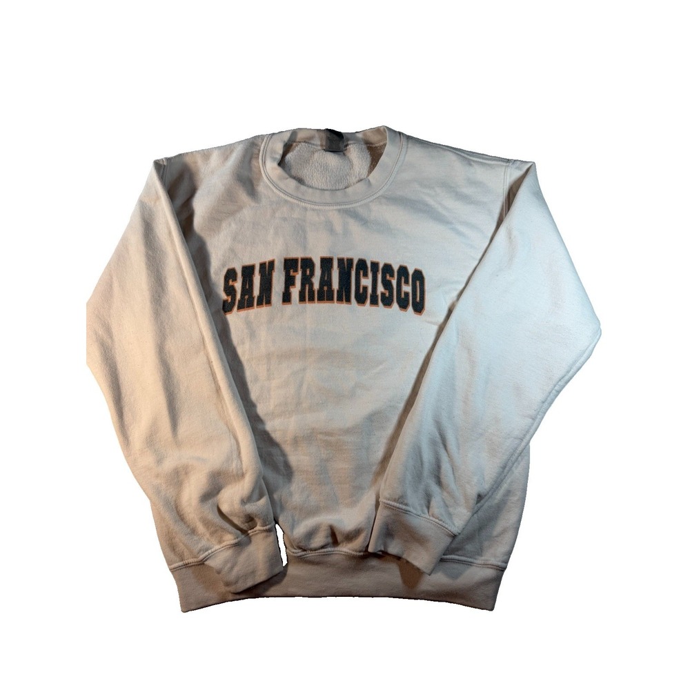 Gildans San Francisco Sweatshirt Adult S Cream Black Orange Crewneck Heavy Blend